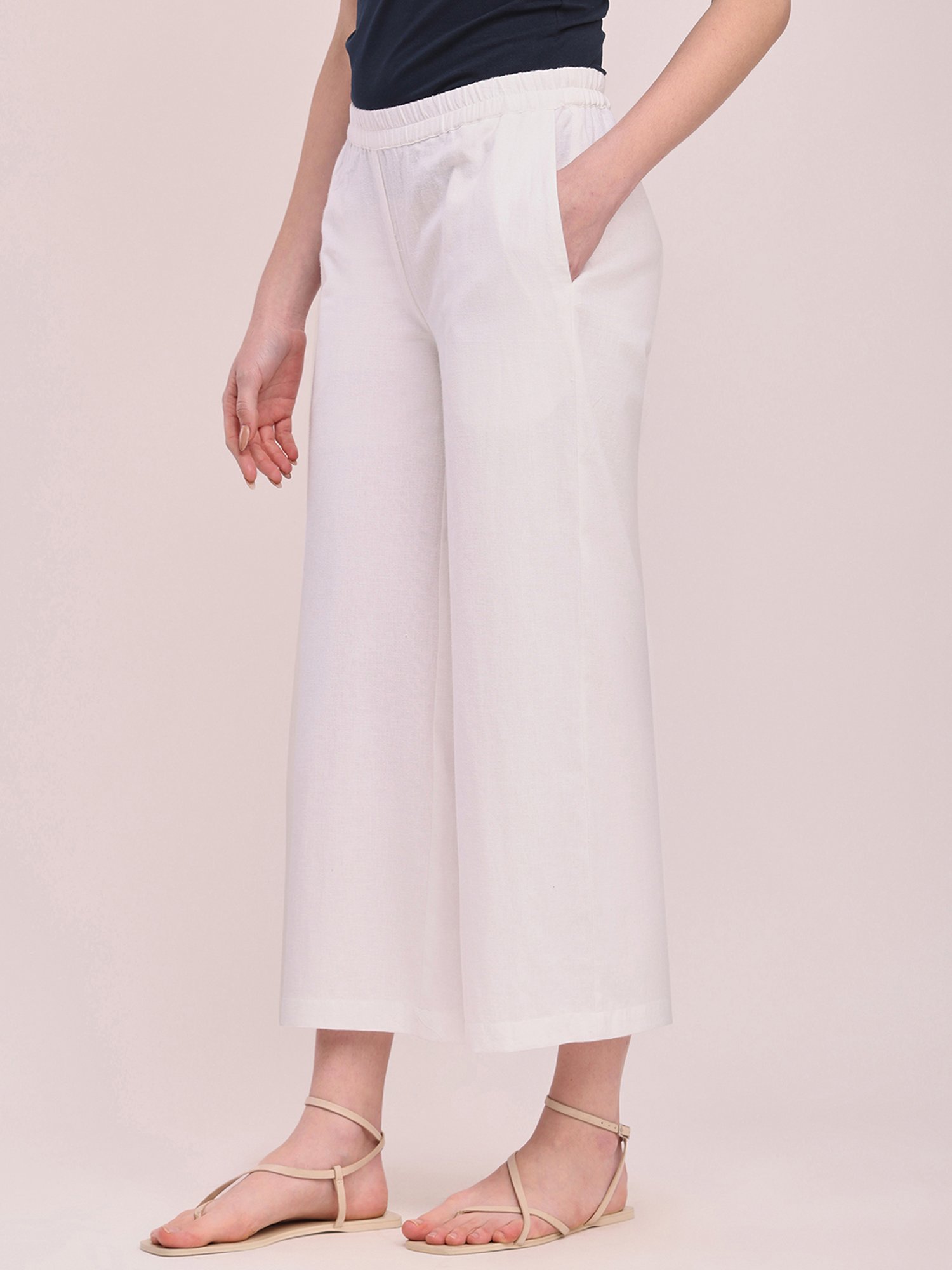 Pink Fort White Cotton Relaxed Fit Culottes