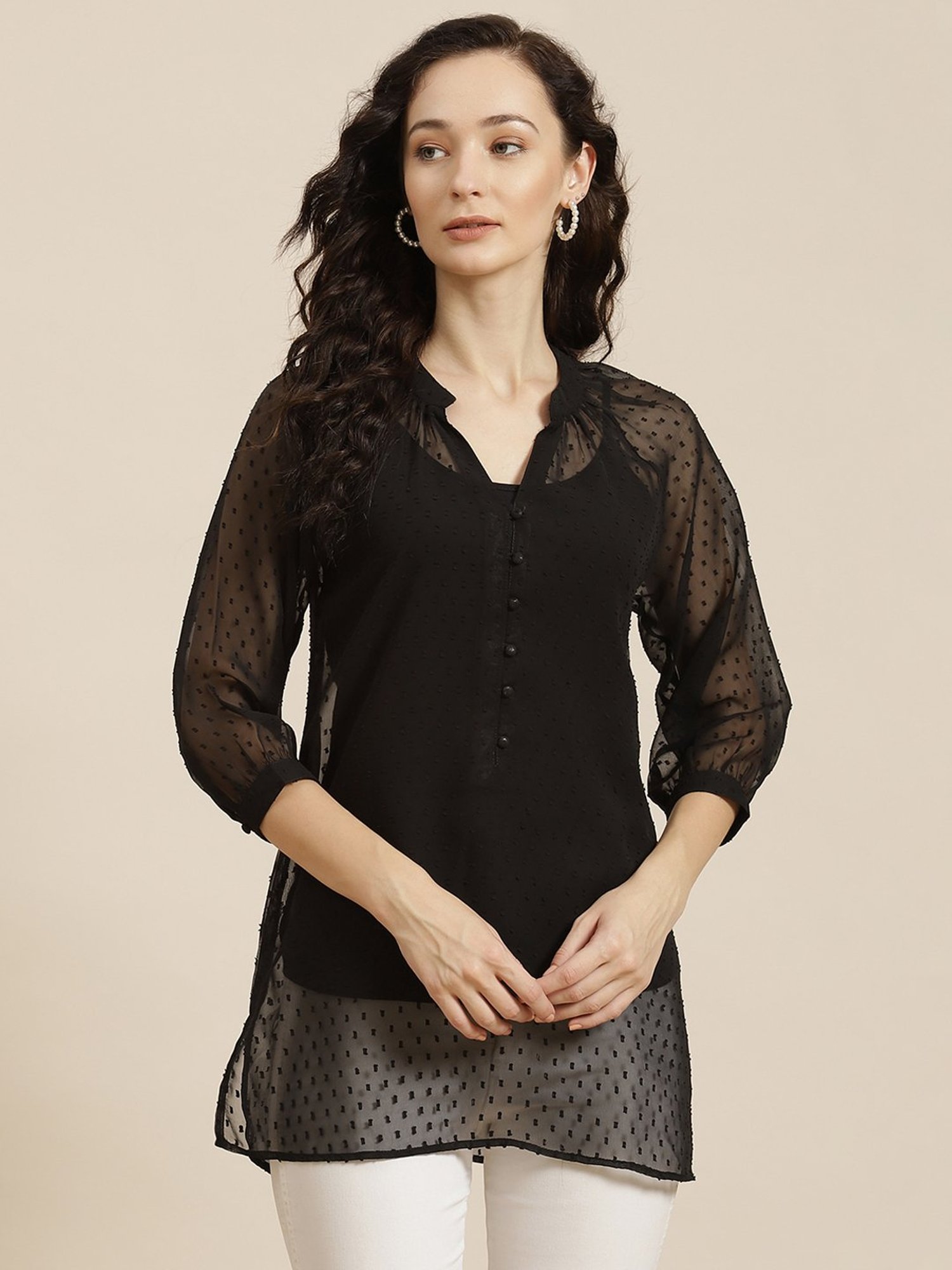 Qurvii Black Printed A-Line Top