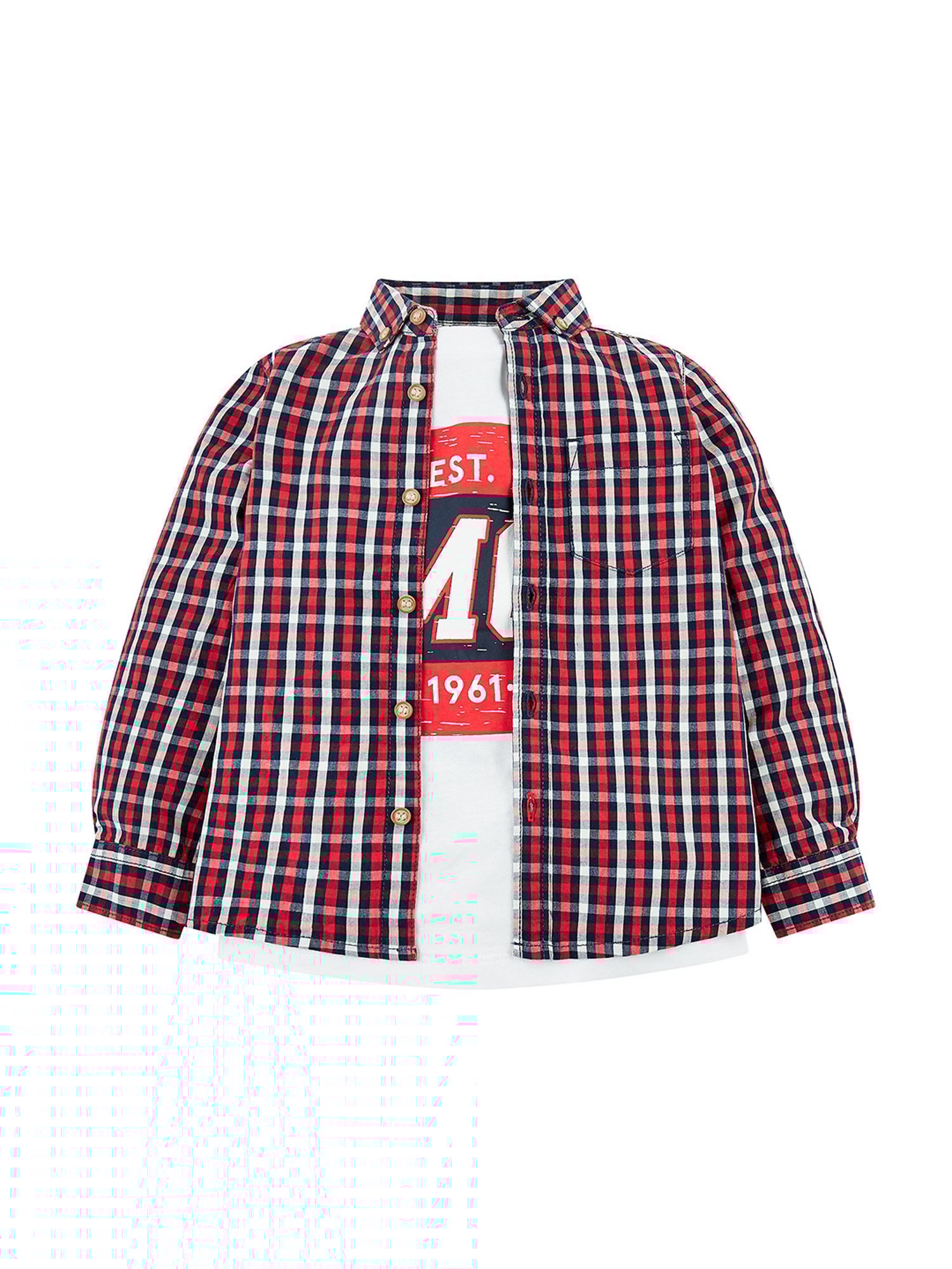 Mothercare Kids Red & White Checks Full Sleeves Shirt with T-Shirt