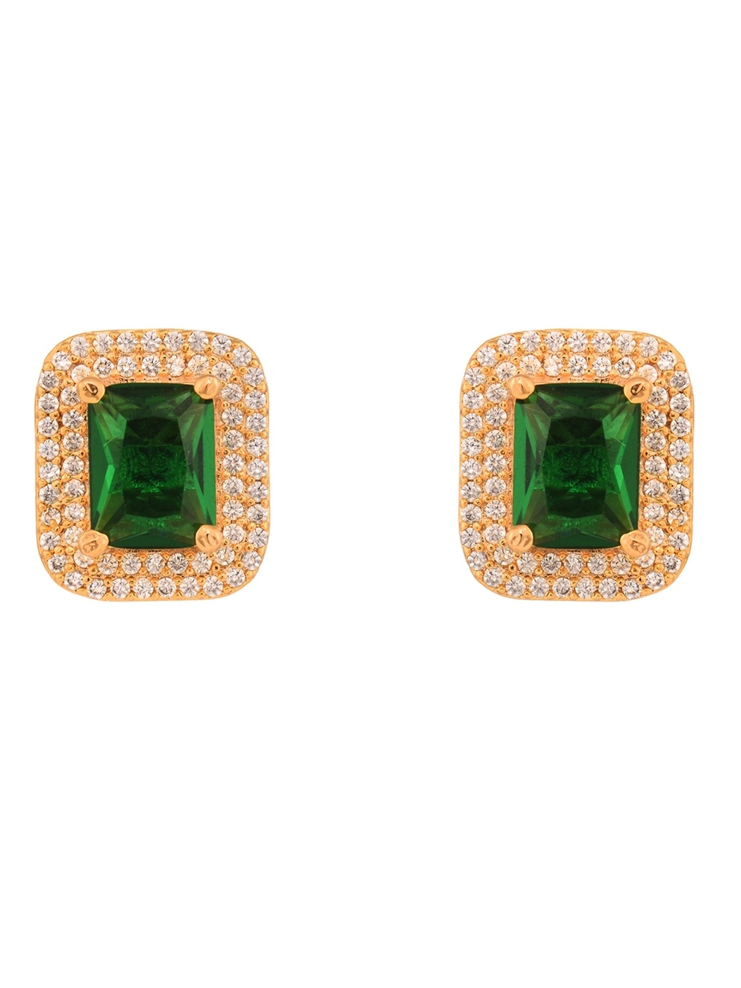 Saraf RS Jewellery Gold Plated Green AD Studded Studs Earring