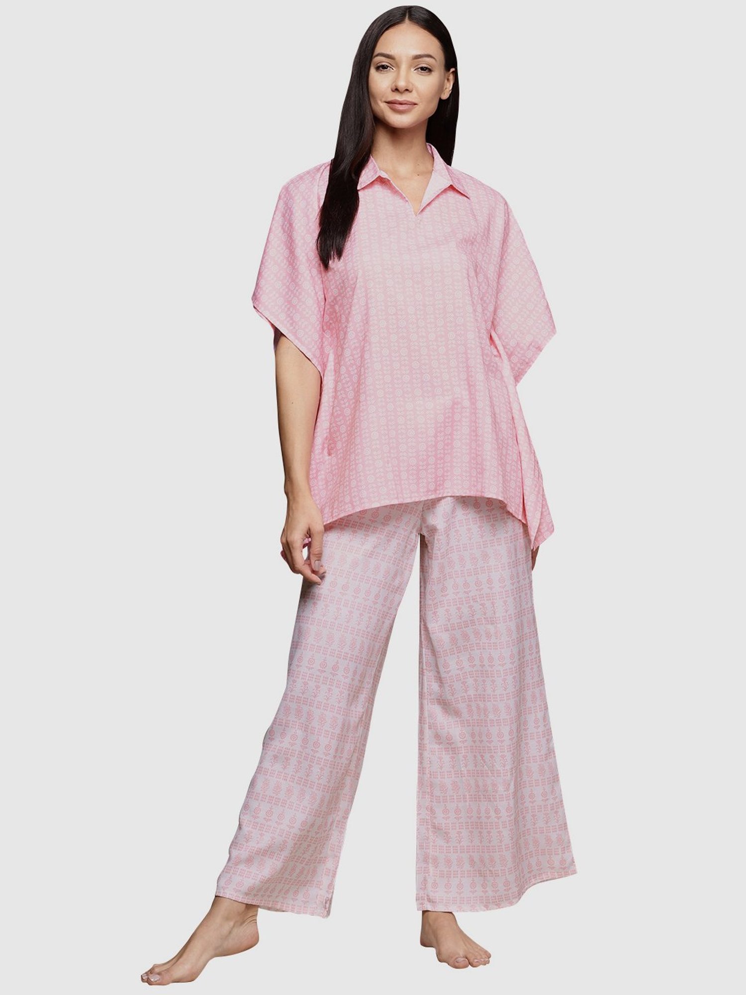 Ziyaa Pink Floral Print Kaftan Pyjama Set