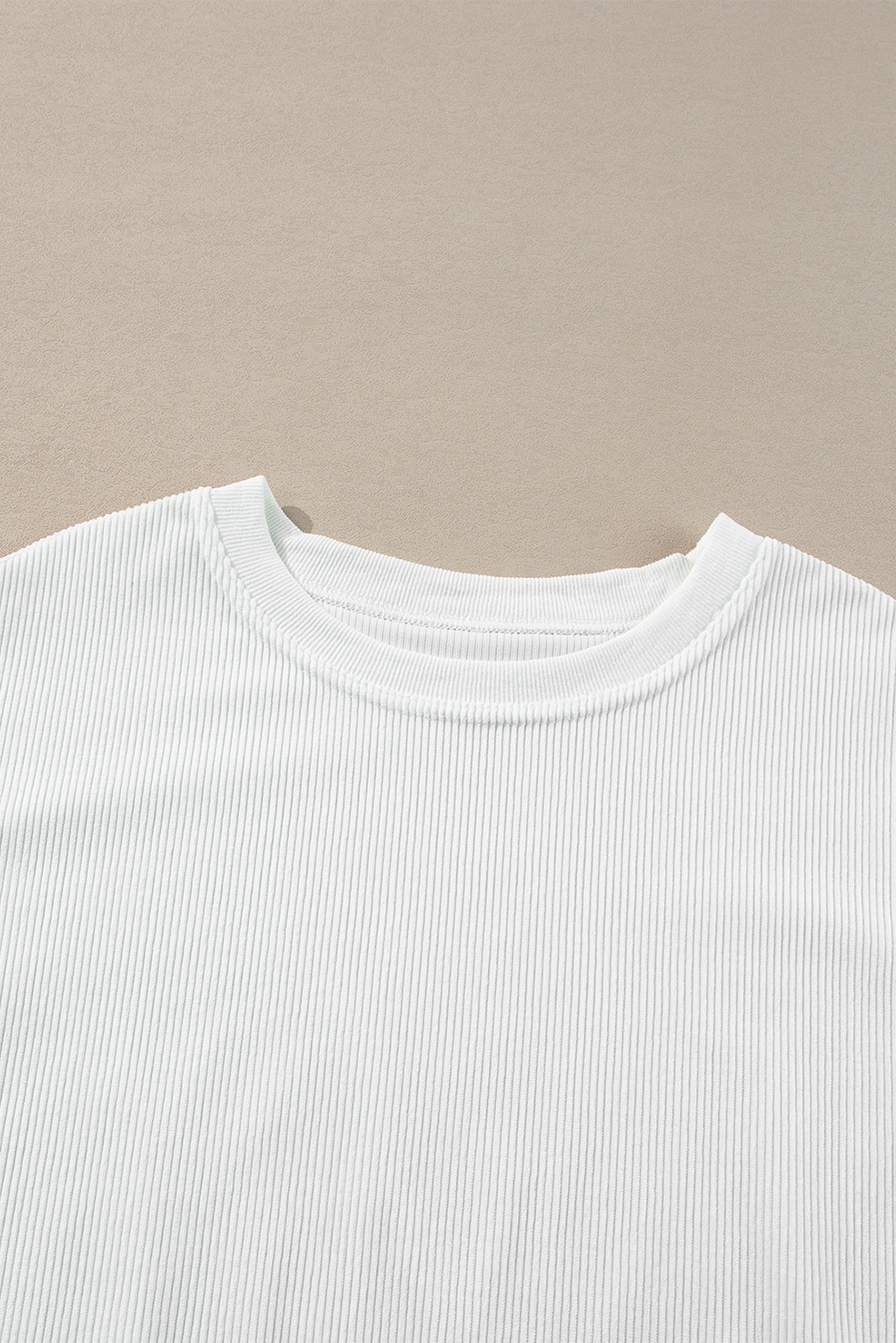 Khaki Plain Drop Shoulder Ribbed Trim Oversized Sweatshirt