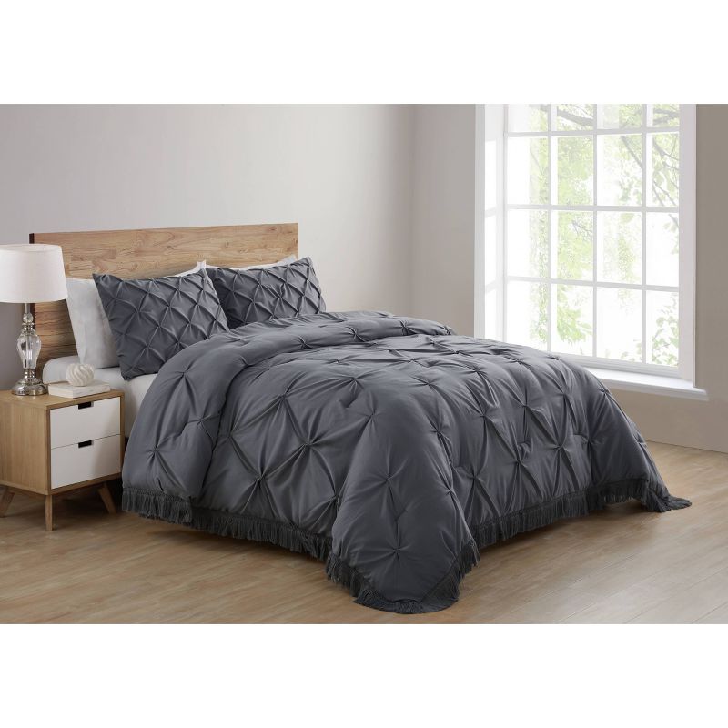 Twin/Twin XL Aria Tassel Soft Wash Pintuck Comforter Set Gray - VCNY Home