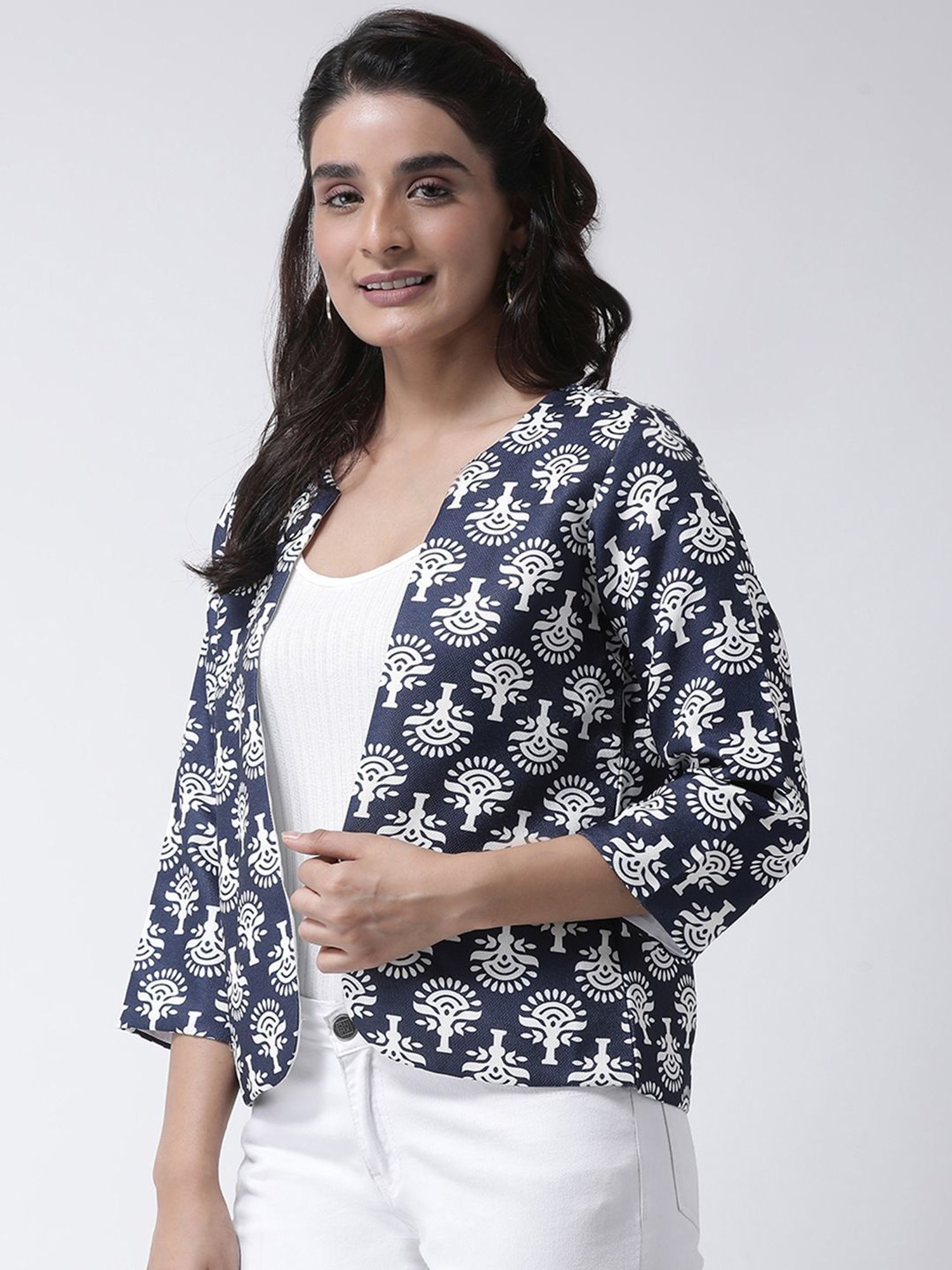 Hangup Navy Printed Shrug