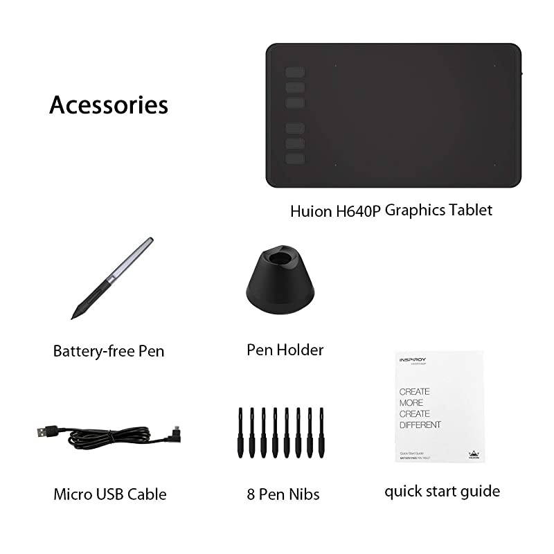 H640P Graphic Tablets OSU Drawing Tablet with 6 Shortcut Keys BatteryFree Stylus 8192 Pressure Sensitivity Compatible with Mac PC or Android Mobile