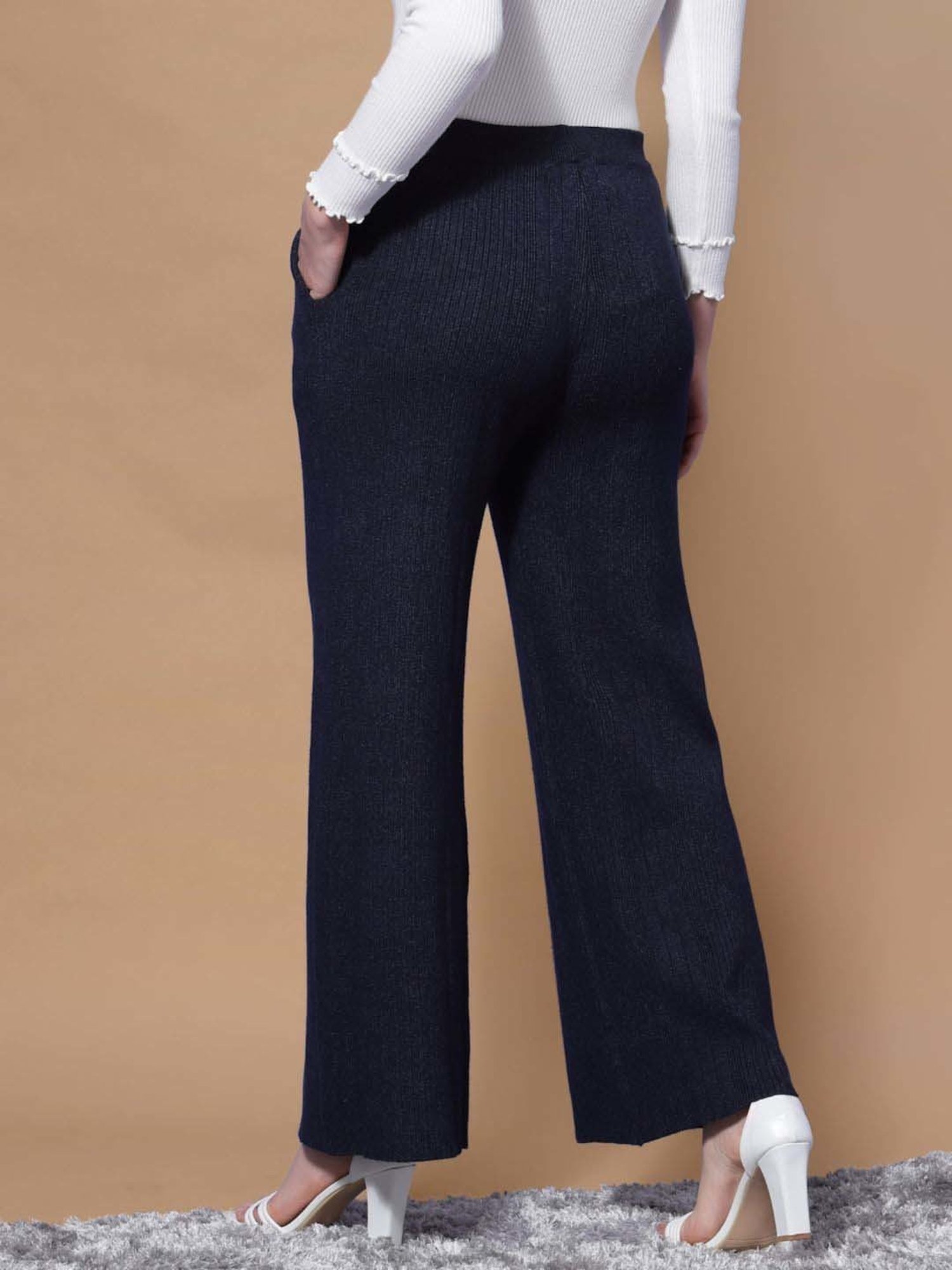 Mafadeny Navy Self Pattern Palazzos