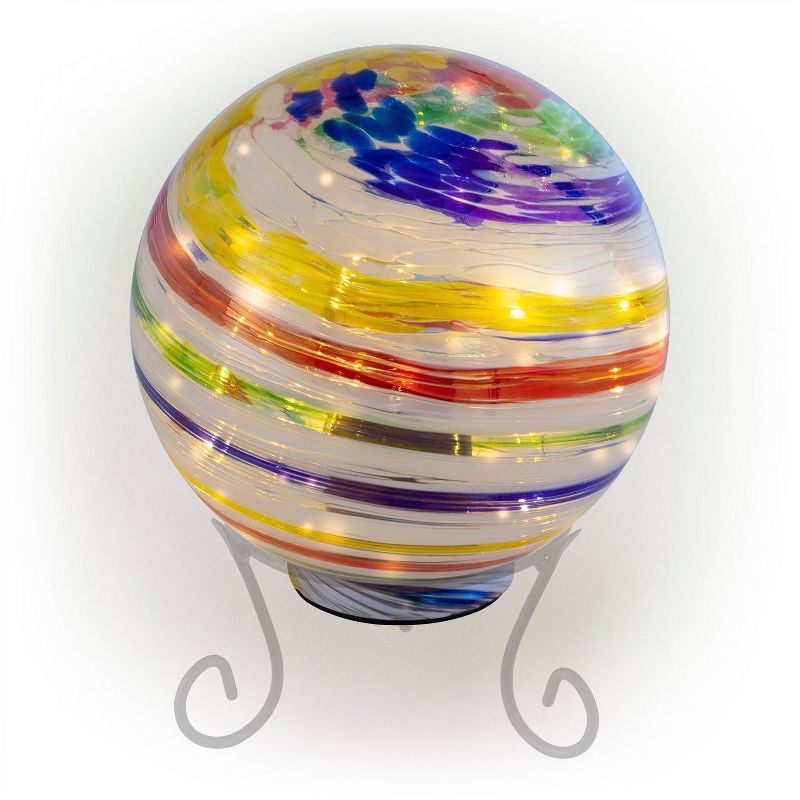 11" x 8" Indoor/Outdoor Glass Gazing Globe with LED Lights and Stand - Alpine Corporation