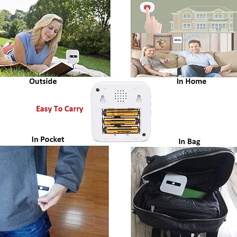 Wireless Portable Caregiver Pager/Emergency Call Button Bell/Panic Alarm System/Personal Calling Alert Help/Safety Alarm for Elderly Senior Patient Home 1 Receiver+2Call Button