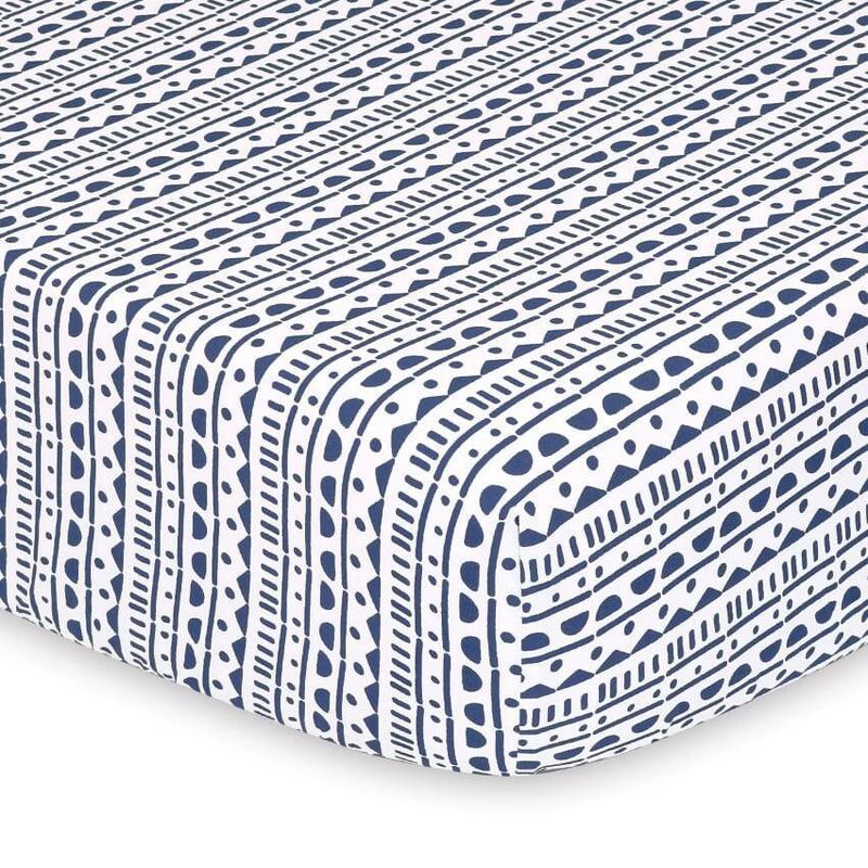 The Peanutshell Sheets Blue Elephant/Navy Geometric Stripe 2pk
