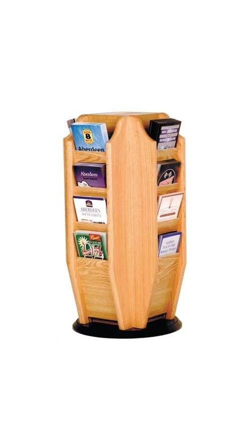 Wooden Mallet Cascade Spinning Countertop 16" Brochure Pockets Books Magazine Floor Display Rack Stand Light Oak