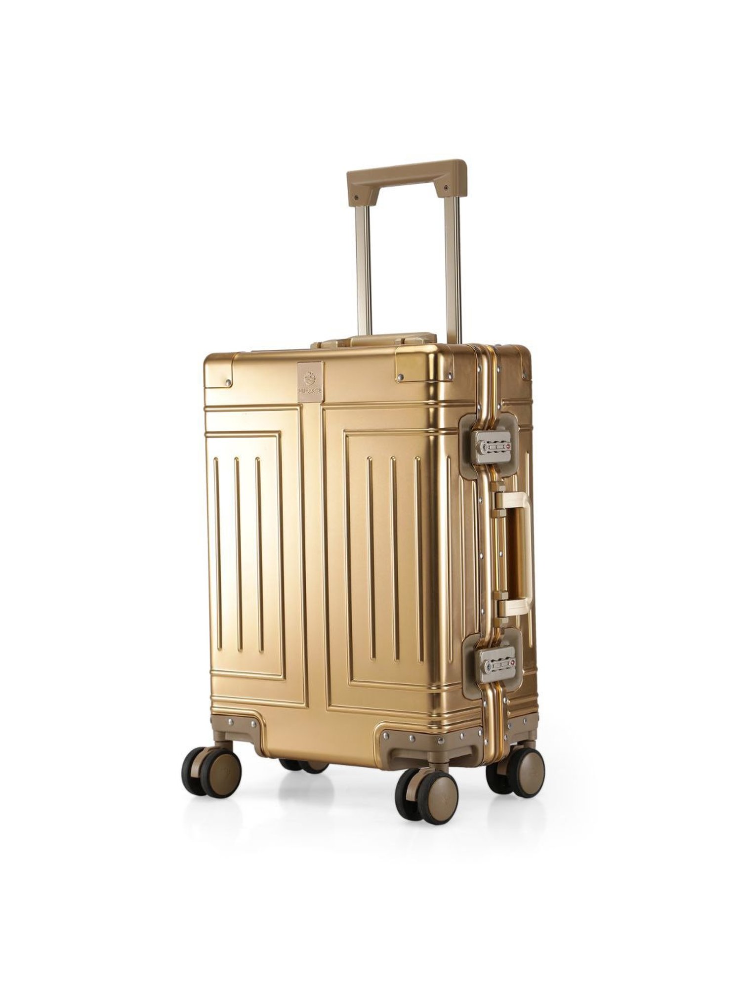 Perquisite Aluminium Trolly Champagne Gold Textured Hard Cabin Bag - 56 cm