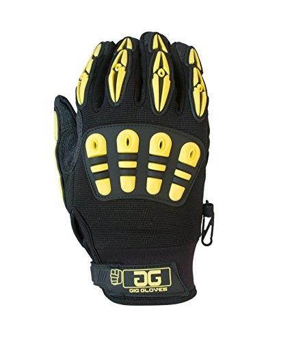 gig gear gg1002s original gig gloves v2 work gloves for touring/gigging/theater/live event and onlocation production professionals, small, yellow/black