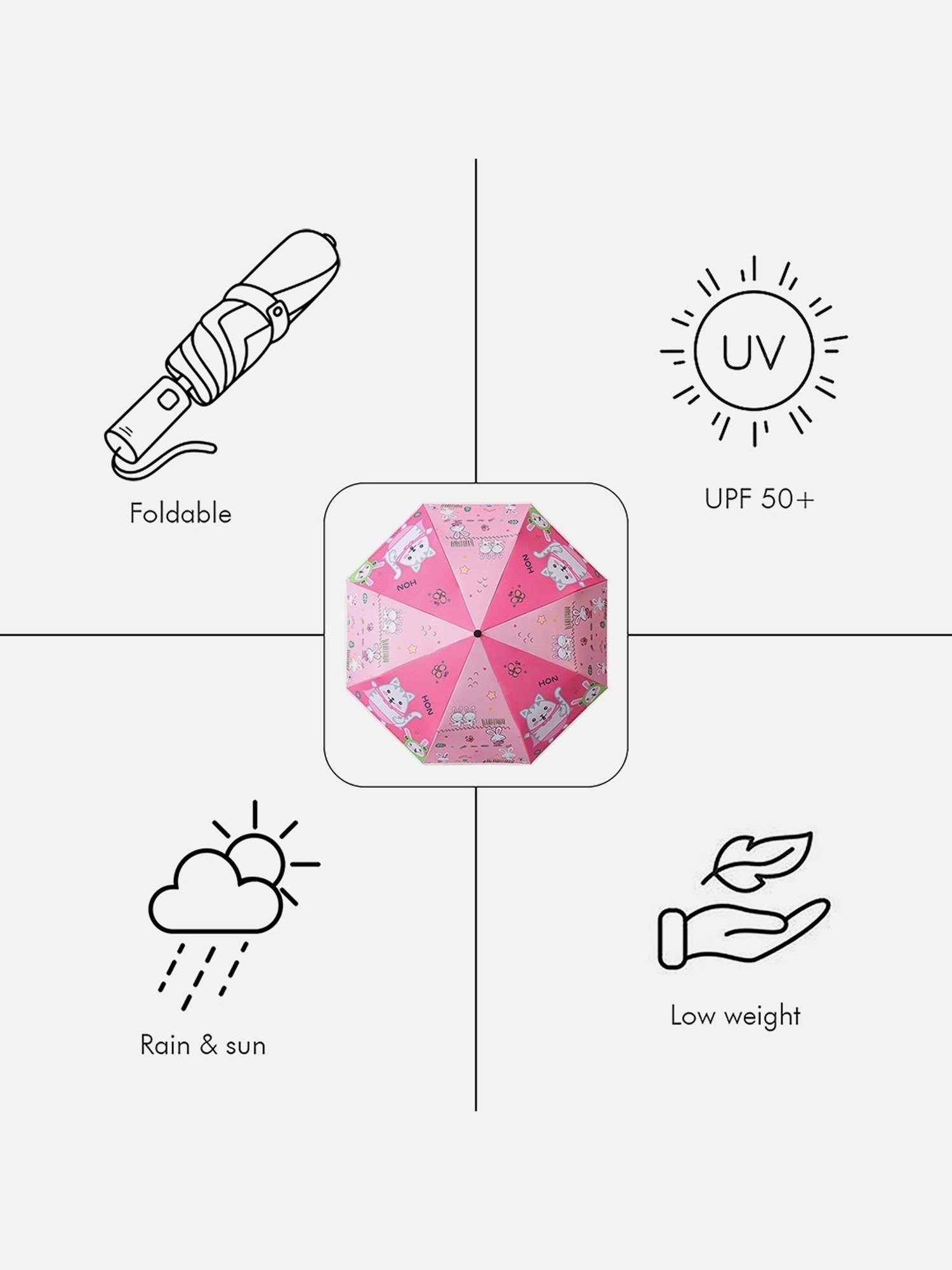 Little Surprise Box Pink Polyester Printed 3 Fold Umbrella