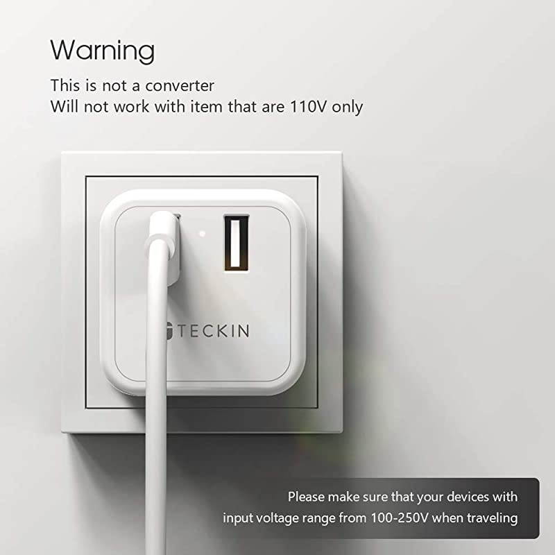 Travel Plug Adapter 2 Pack TECKIN International Travel Power Converter for Europe, Outlet Adaptor with 2 USB, US to EU Germany, Spain, France, Italy, Denmark, Iceland (Type C)