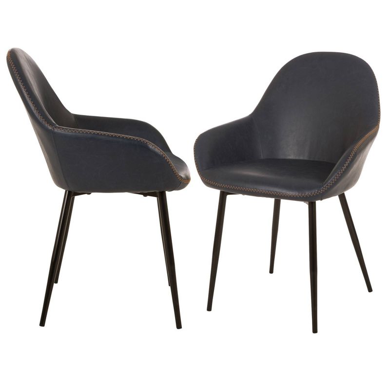 Set of 2 Mid Century Modern Vintage Leatherette Dining Armchair Navy Blue - Glitzhome