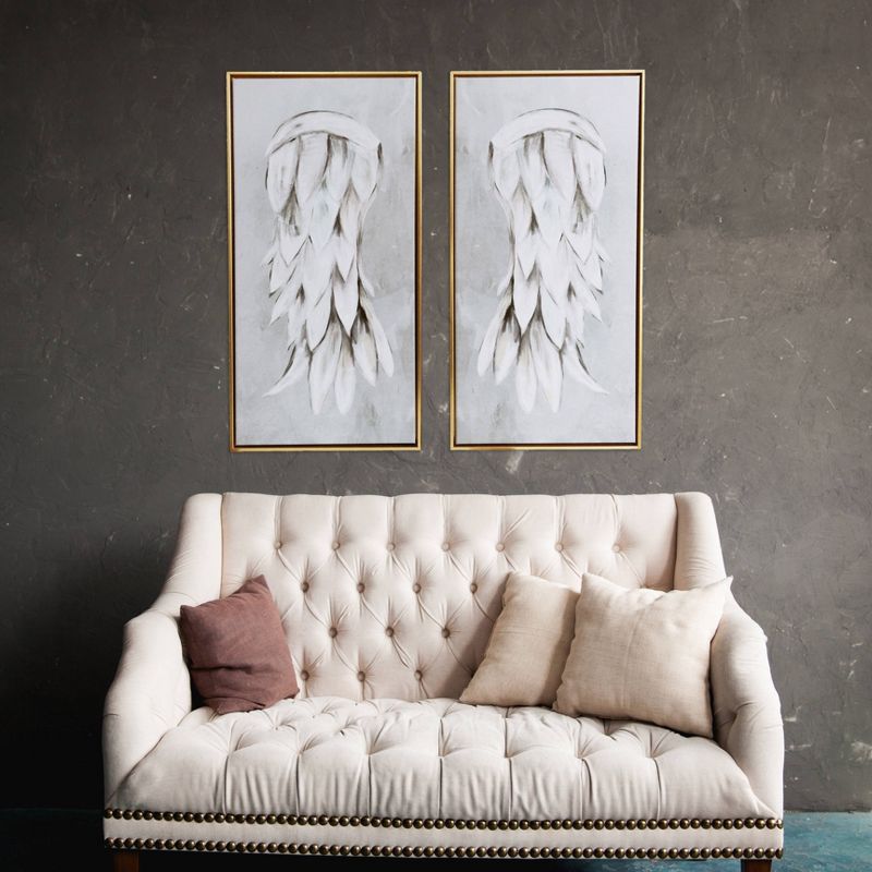 29" x 29" Angel Wings Diptych Floating Framed Wall Canvas Gray - Gallery 57
