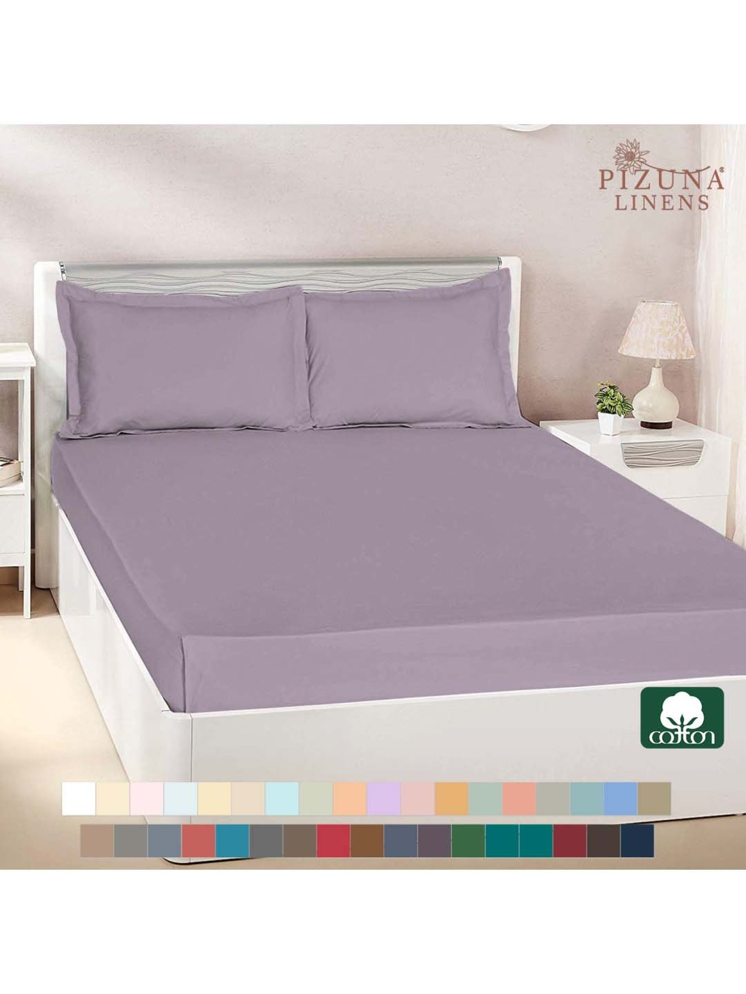 Pizuna 400TC 100% Cotton Lavender Frost Flat Bed Sheet King Size With 2 Pillow Cover