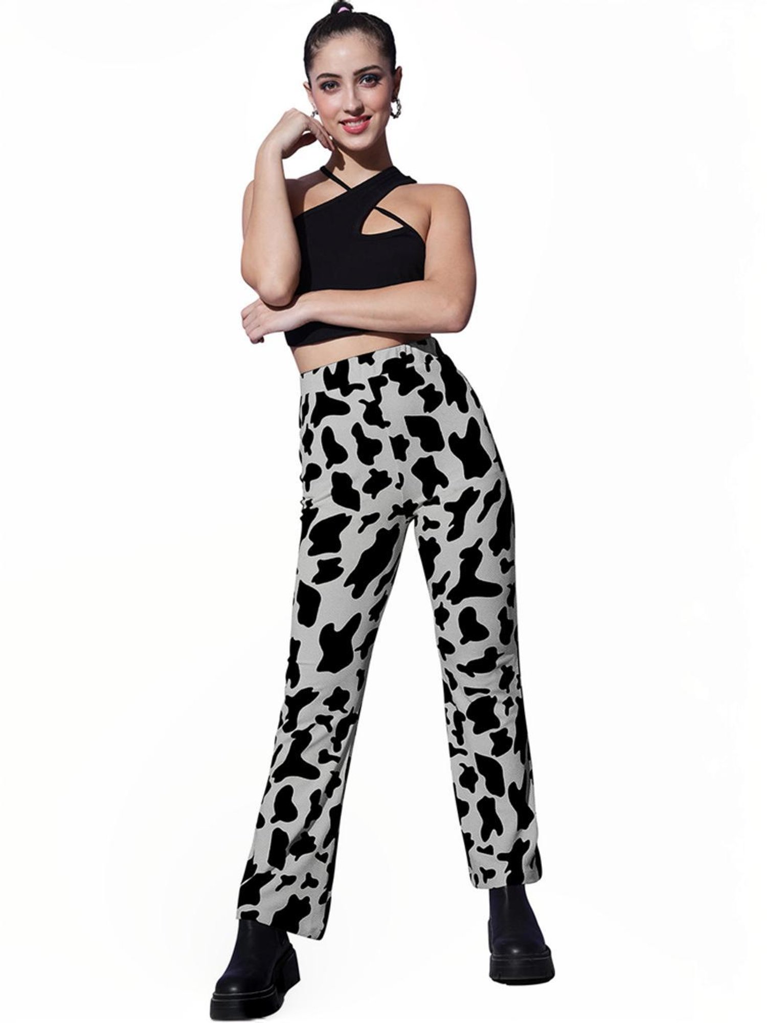 Odette Grey Printed Bootcut Pants