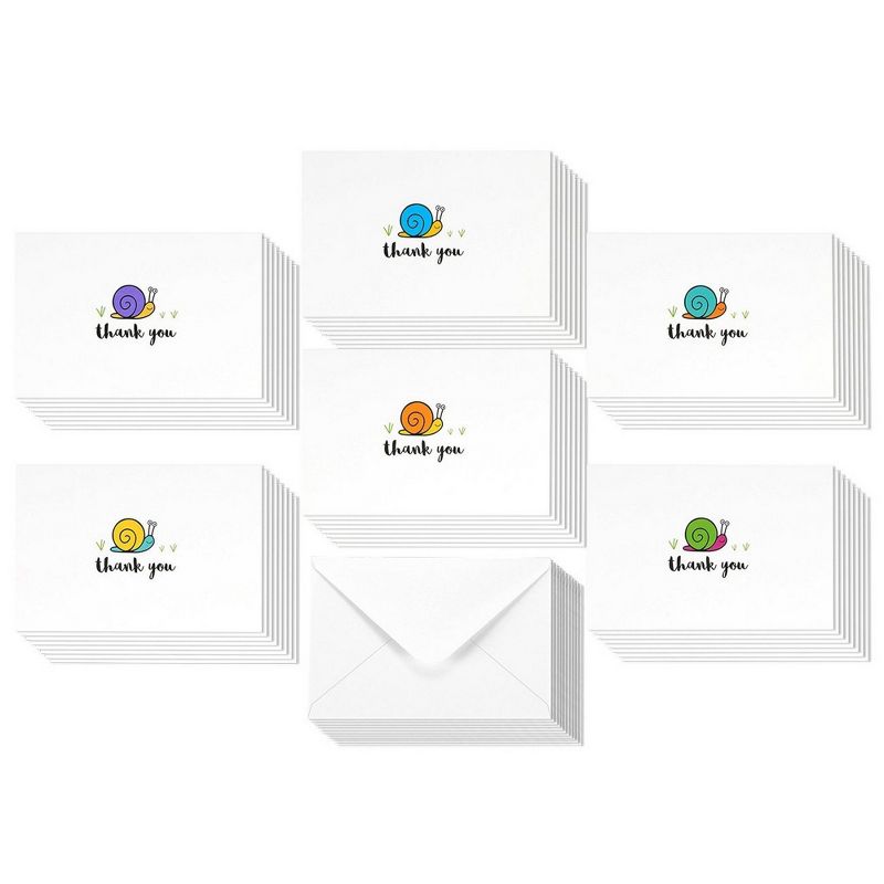 Best Paper Greetings 48 Packs Thank You Note Cards, Bulk Box Set with Envelopes, 6 Colorful Snail Designs, 4 x 6 In