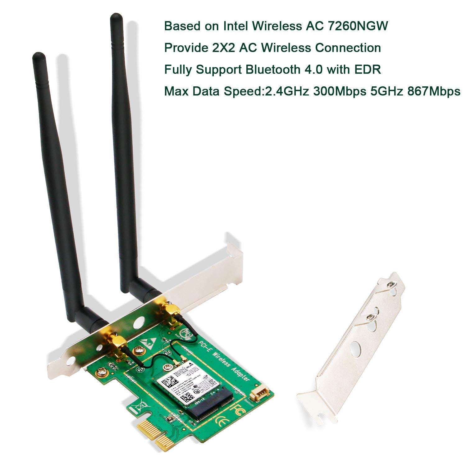 PCIe WiFi Card AC 1200Mbp Wireless Network Card with Bluetooth 4.0 Network Server Adapter, Wireless PCI Express Adapter Dual-Band 5G/2.4G PCI-E Wireless WI-FI Adapter Network Card for PC