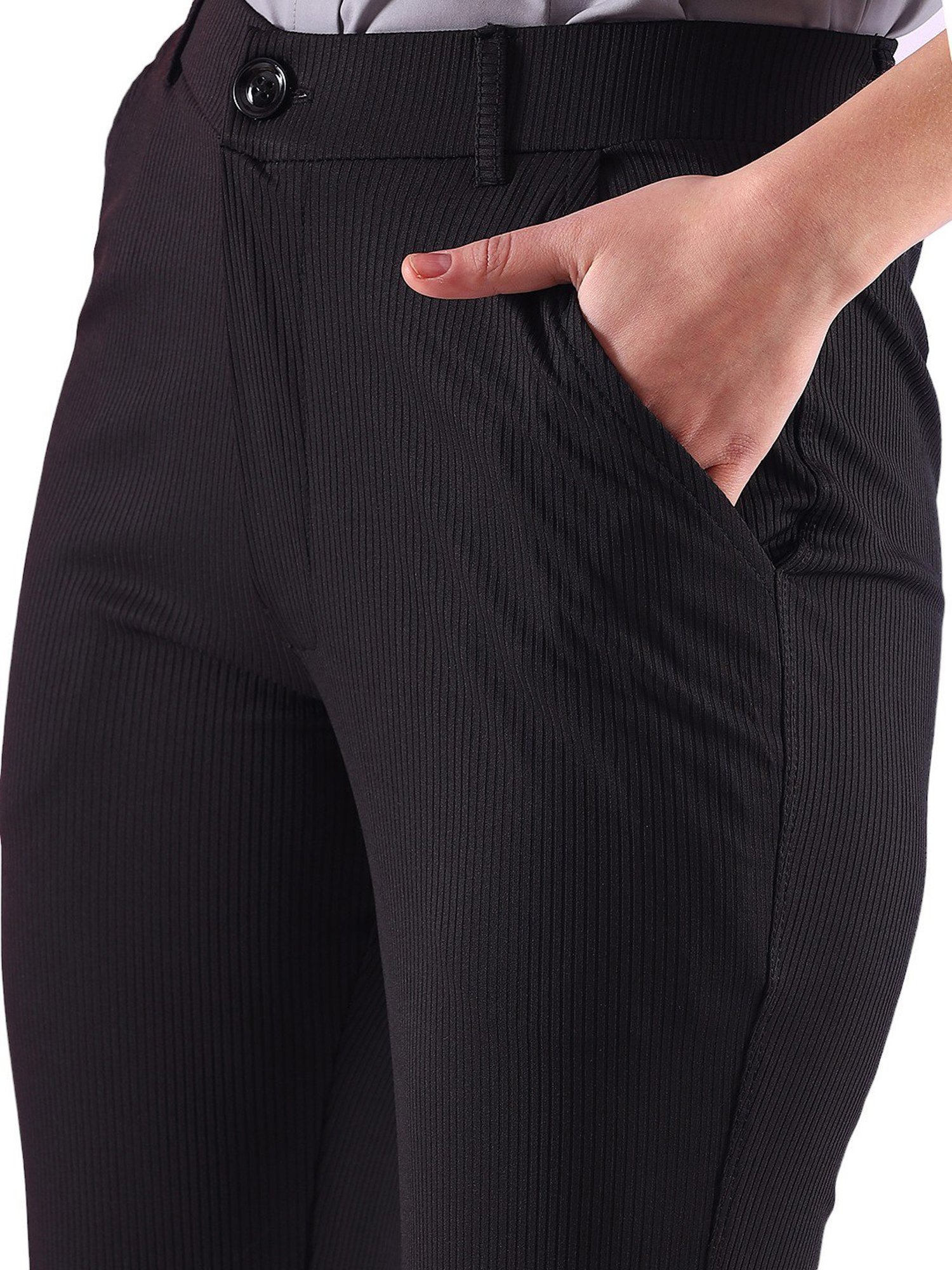 FITHUB Black Skinny Fit High Rise Trousers