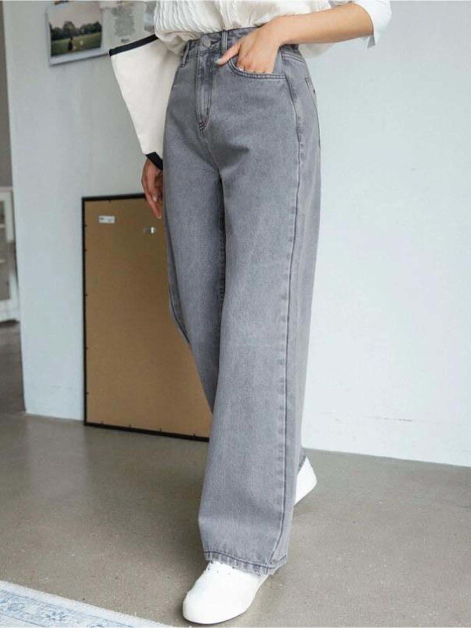 Kotty Grey High Rise Wide Leg Jeans
