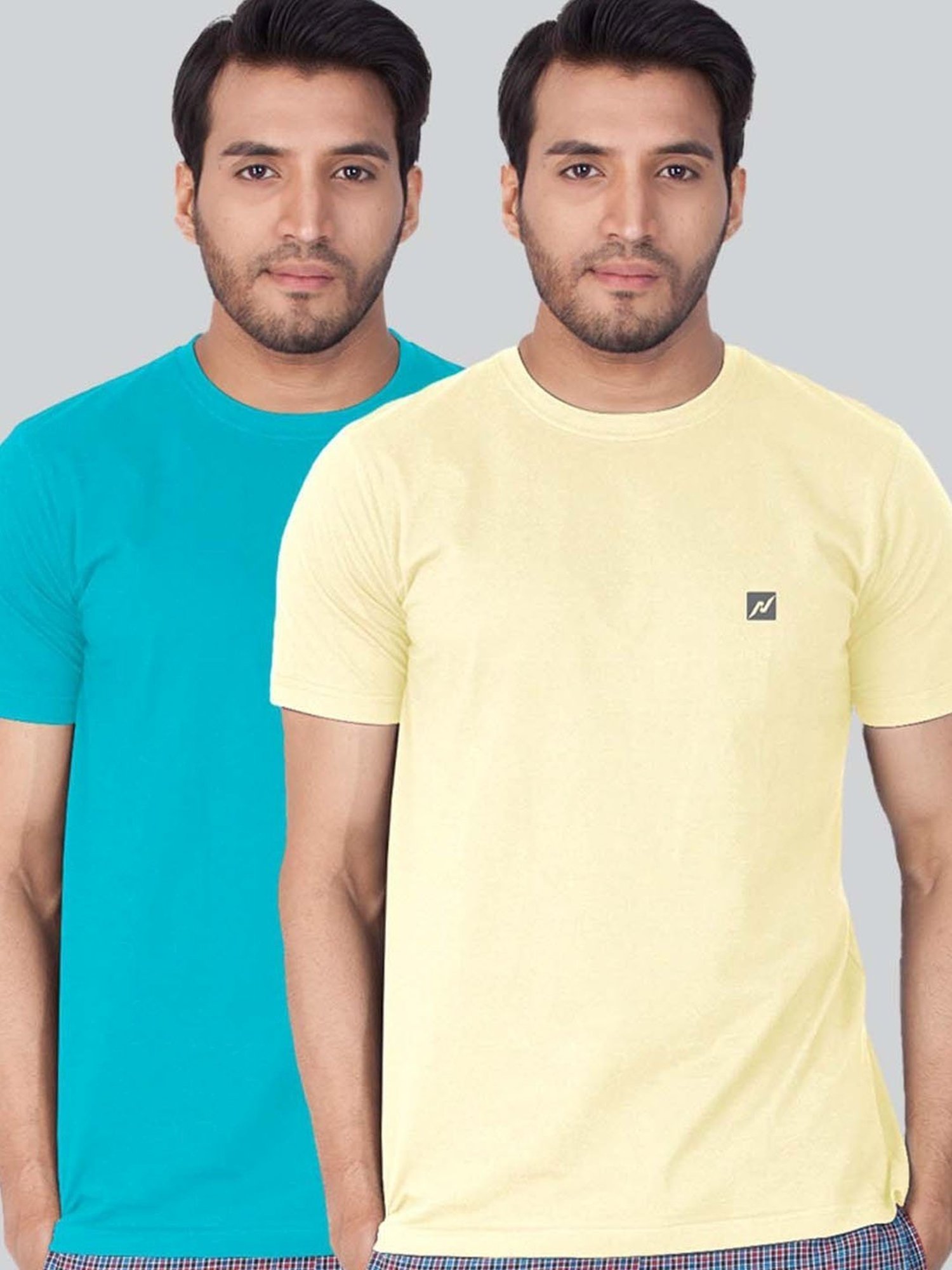 Lux Nitro Turquoise & Yellow Regular Fit T-Shirt Pack of - 2
