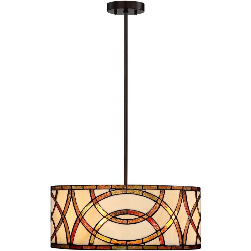 Robert Louis Tiffany Bronze Drum Pendant Chandelier 20" Wide Tiffany Style Art Glass Circles Fixture for Dining Room House Kitchen