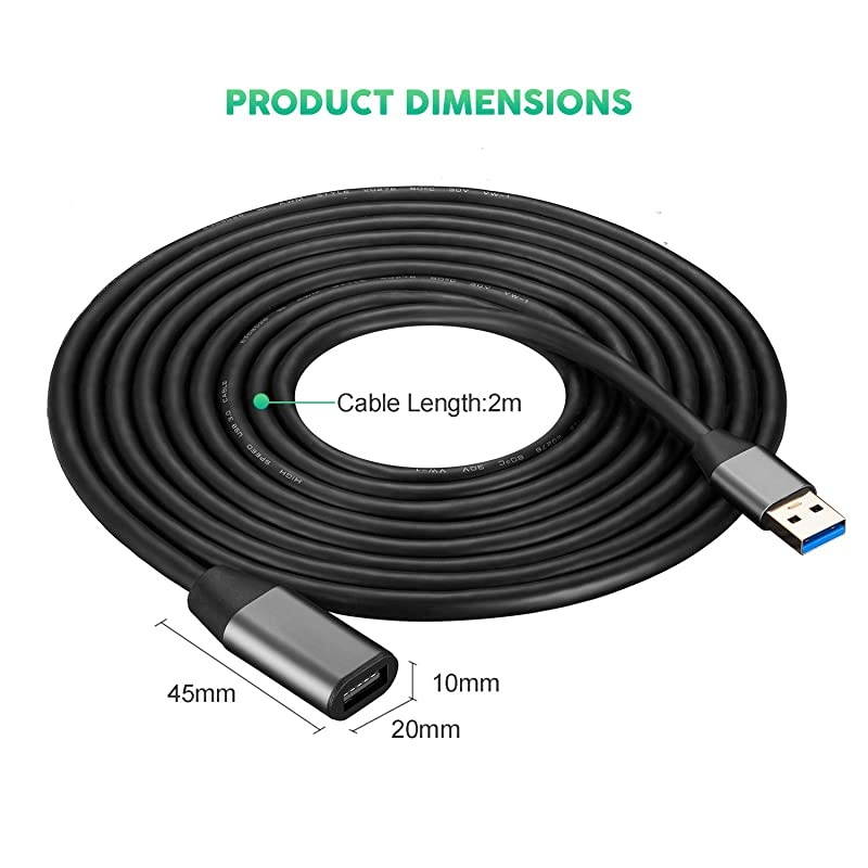 USB 3.0 Extension Cable 20ft,,Aluminum Alloy USB Cable SuperSpeed USB 3.0 Type A Male to Female Extension Cord for Printer,Playstation, Xbox,USB Flash Drive,Card Reader, Hard Drive, Keyboard