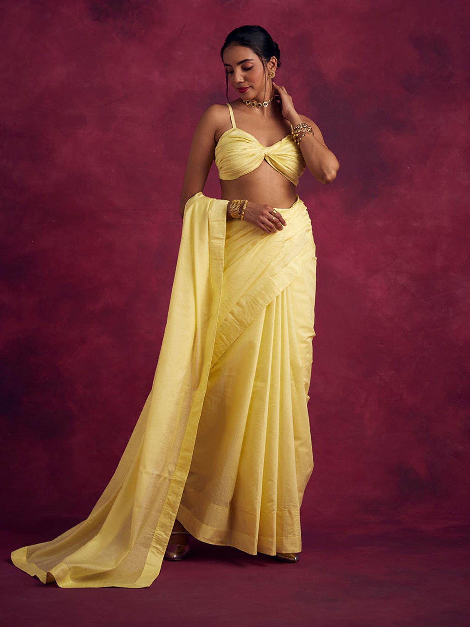 Abhishti Yellow Woven Saree Without Blouse