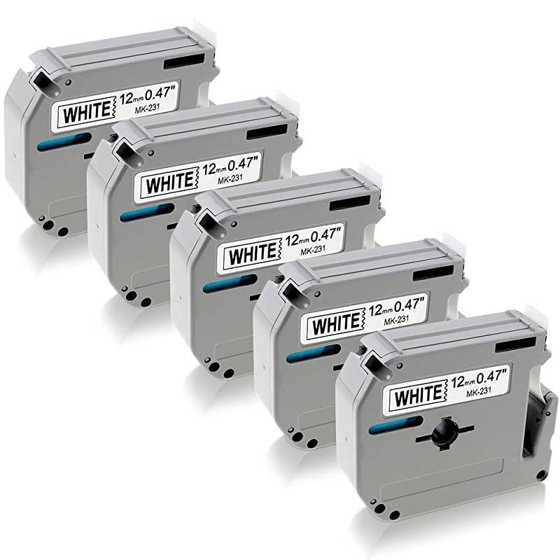 Compatible White M Tape Replacement for Brother P-Touch M Tape 12mm 0.47 Inch White M-K231 M-231 M-K231s Label Tape for Brother Label Maker PT-M95 PT-90 PT-70 PT-65 PT-80, 5-Pack