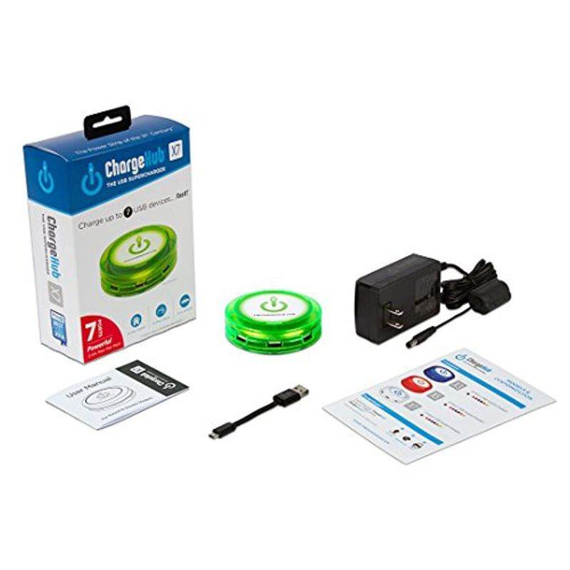 ChargeHub X7-7-Port USB Charger Desktop Charging Station 2.4A Per Port/44W - SmartSpeed Technology for iPhone X/8/7/6 Plus, iPad, Galaxy S9/S8/S7, Nexus, LG & Other Devices - Round (Edge Glow Green)