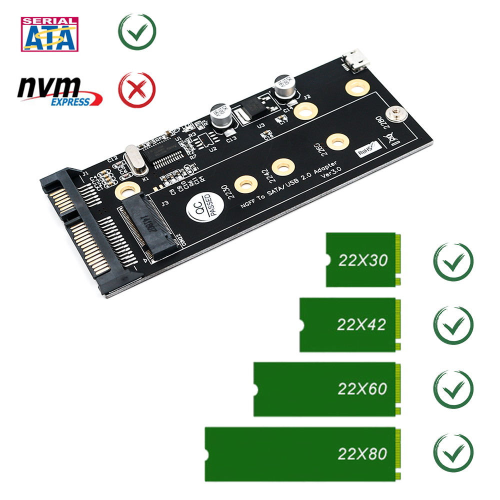 Adapter, NGFF(M.2) Key B SSD to 2.5" SATA, with a 3.5 Hard Drive Bracket and Micro USB Cable
