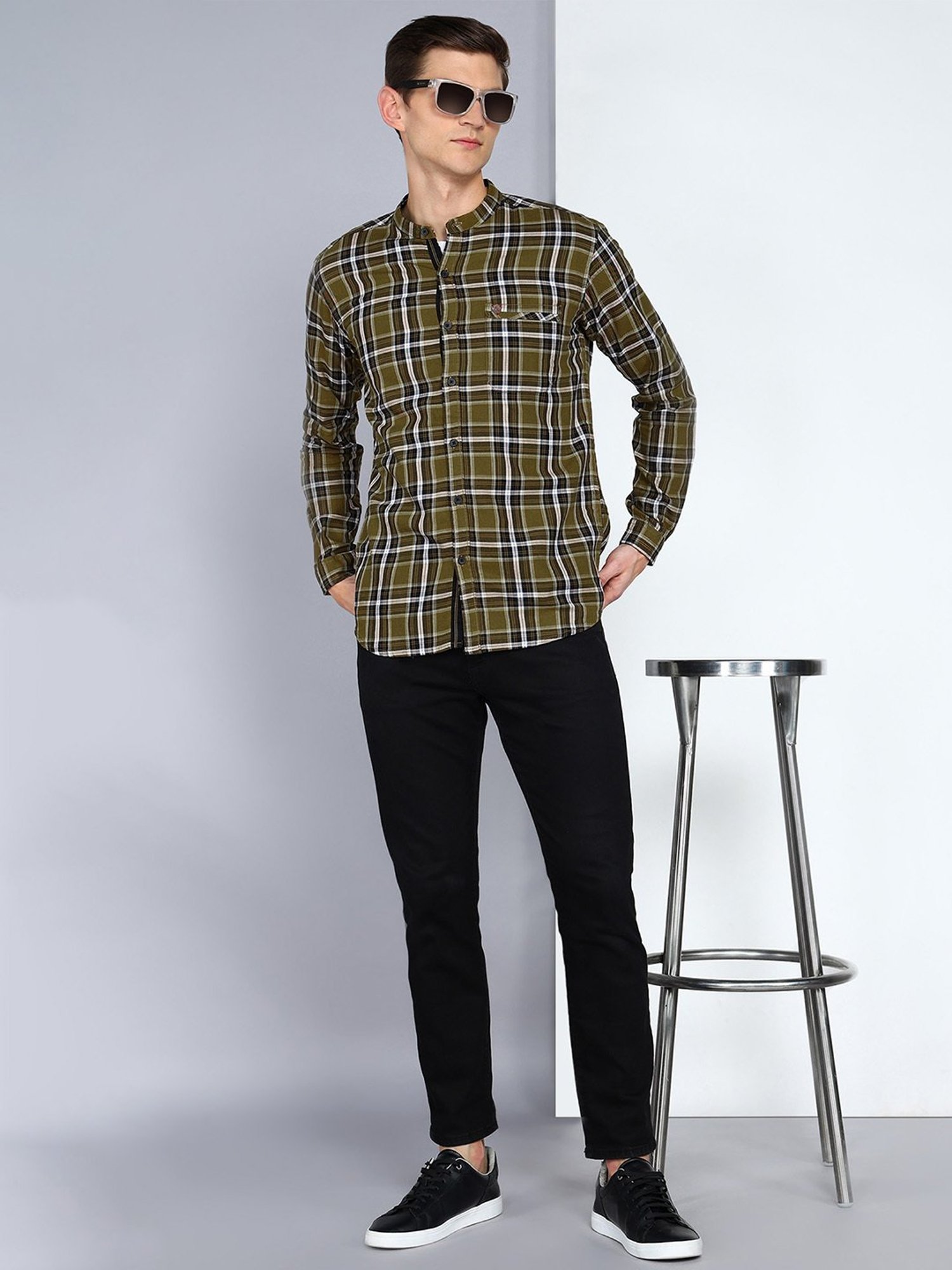 Kuons Avenue Black & Khaki Slim Fit Check Shirt