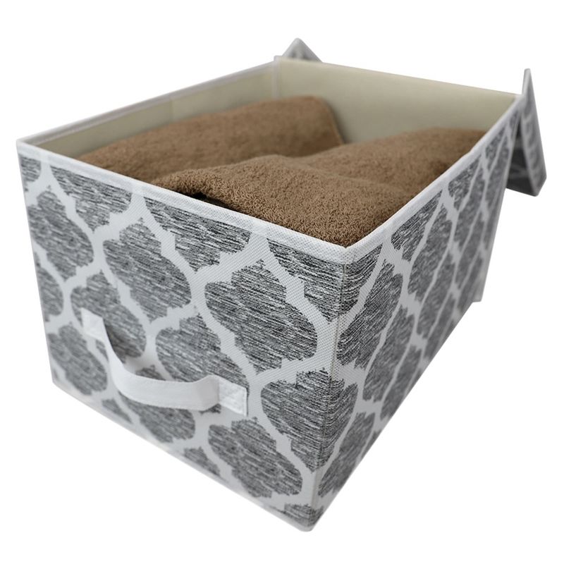 Home Basics Arabesque Large Non-Woven  Storage Box with Label Window, Grey