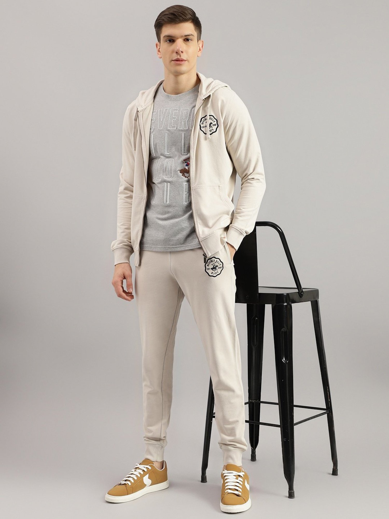 Beverly Hills Polo Club Light Grey Regular Fit Pure Cotton Joggers