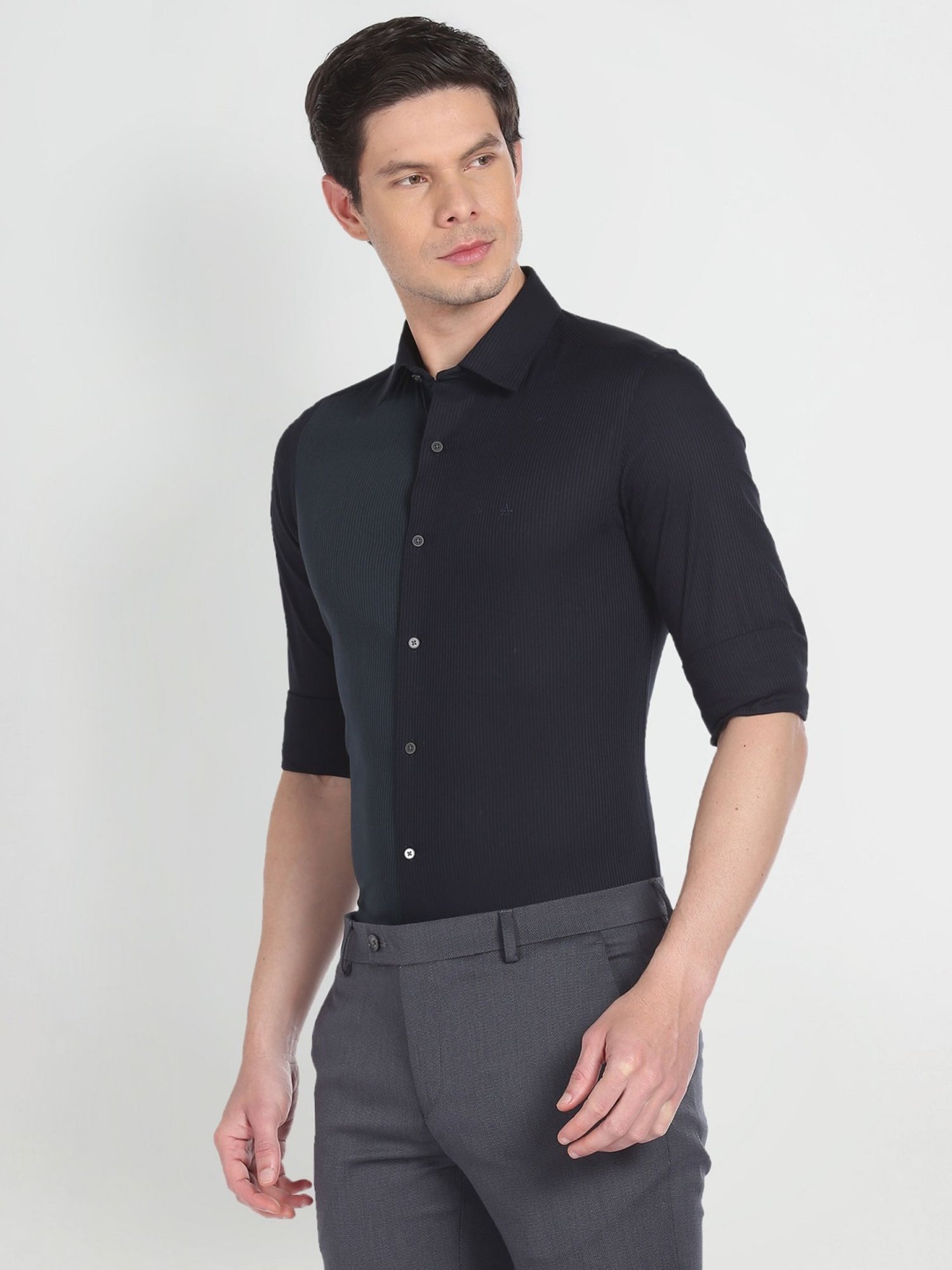 Arrow New York Green Cotton Slim Fit Striped Shirt