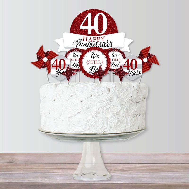 Big Dot of Happiness We Still Do - 40th Wedding Anniversary - Anniversary Party Cake Decorating Kit - Happy Anniversary Cake Topper Set - 11 Pieces