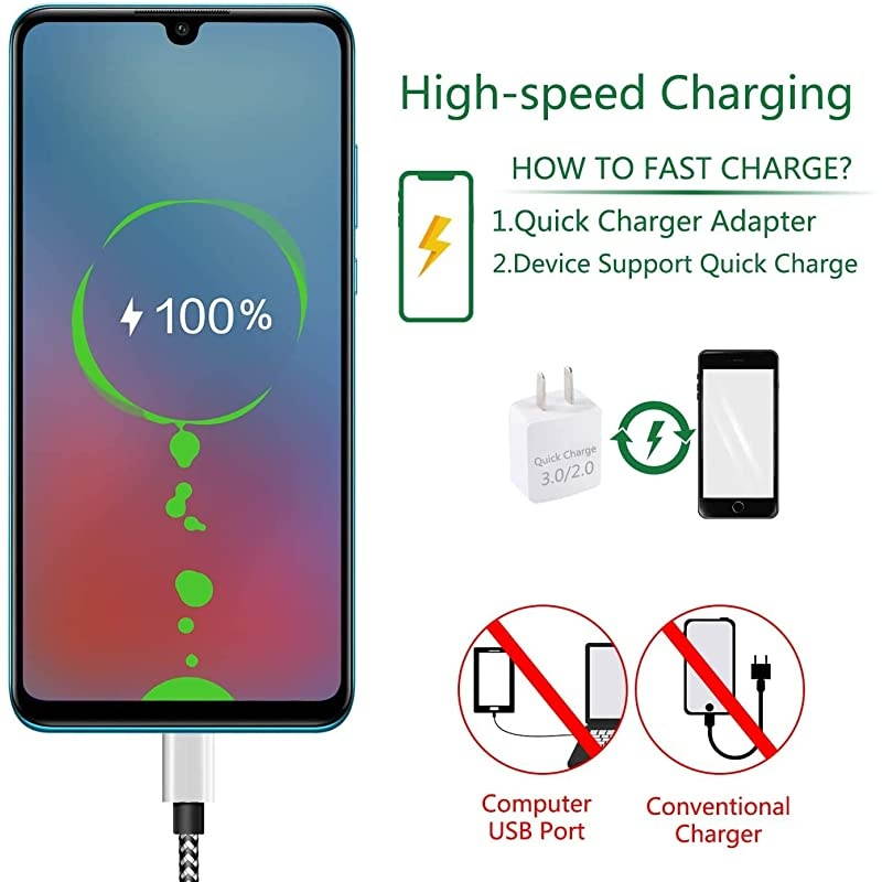 USB Type C Cable, 2Pack Extra Long USB A to USB C Fast Charger Cable 10Ft 6Ft,  Nylon Braided USB C Cord for Samsung Galaxy S10 S9 A10e A20 A21 S8 A51 A01, Note 10 9,LG V60 V50 V40,Google Pixel