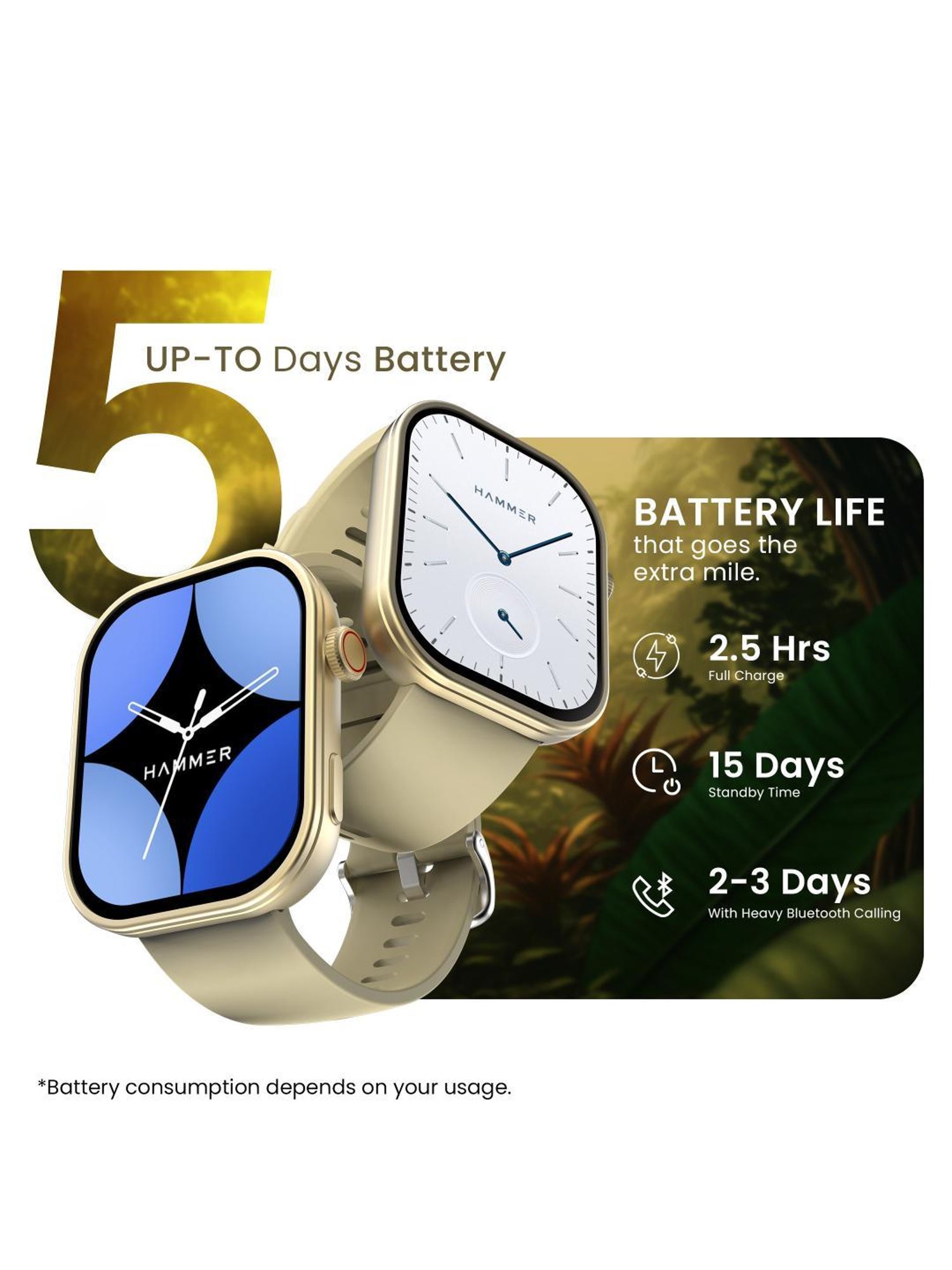 Hammer Tussle BT Calling Smartwatch with 2.01 inch HD Display & Voice Assistant (Champagne Gold)