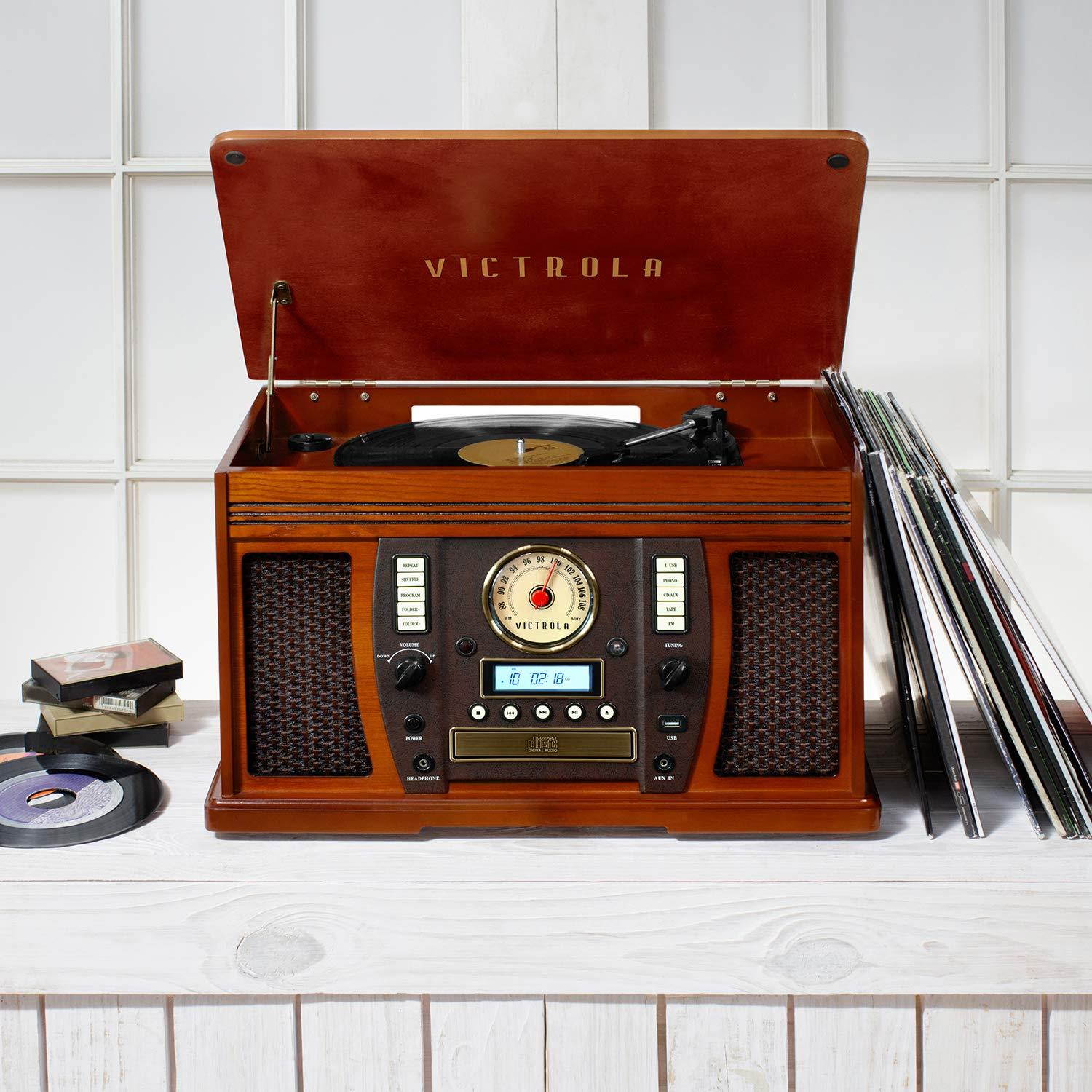 Victrola Aviator: 8-in-1 Bluetooth turntable, Mahogany