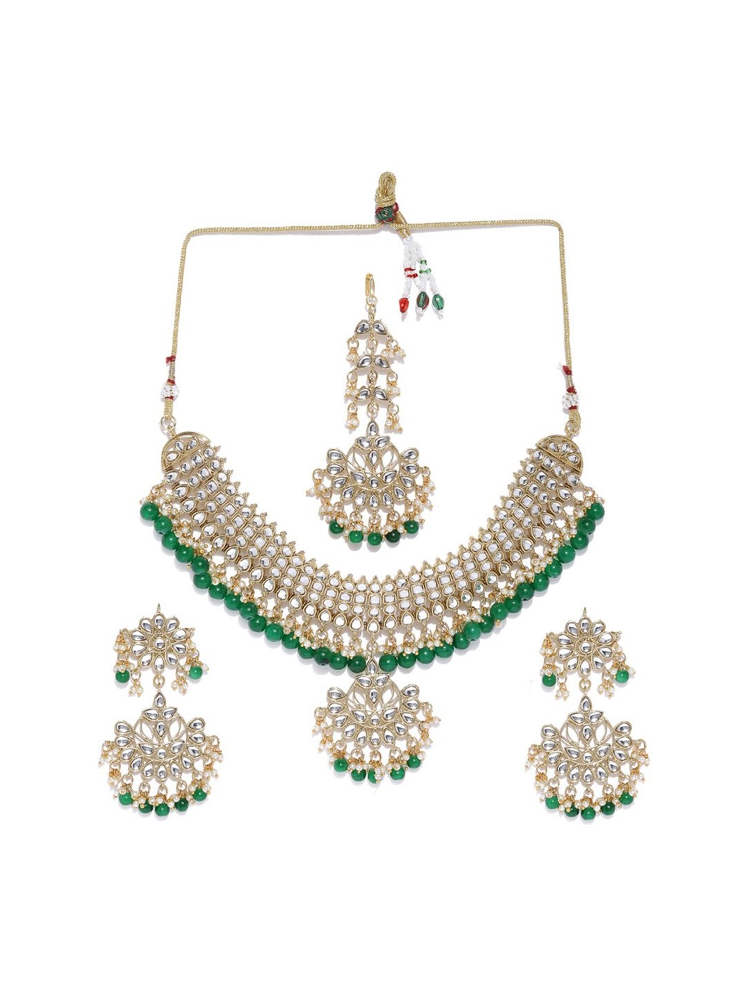 Zaveri Pearls Green & Clear Alloy Necklace Set