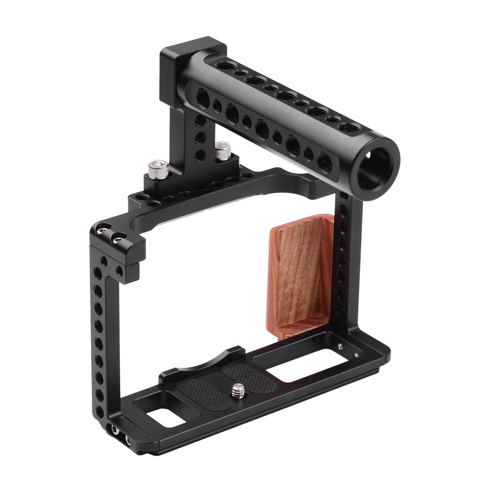 Andoer Aluminum Alloy Camera Cage Kit Protective Vlog Cage with Wooden Hand Grip Metal Top Handle Film Making System with Cold Shoe for Microphone Fill Light Compatible with Fujifilm X-T4 ILDC Camera