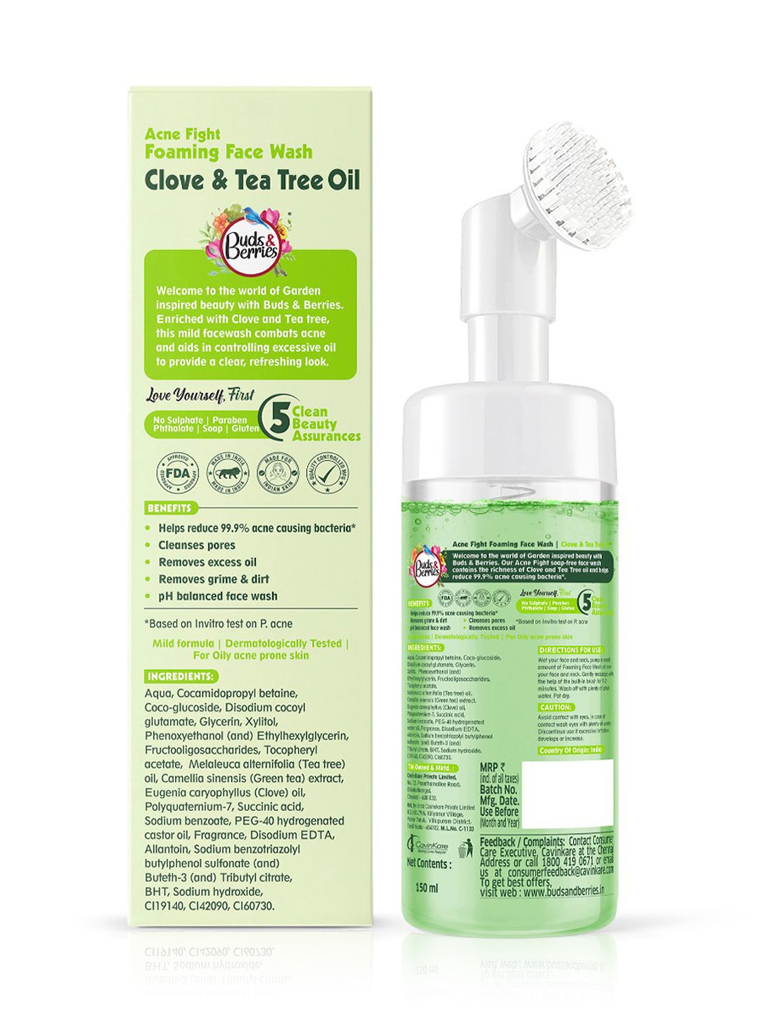 Buds & Berries Clove & Tea Tree Oil Acne Fight Foaming Face Wash - 150 ml
