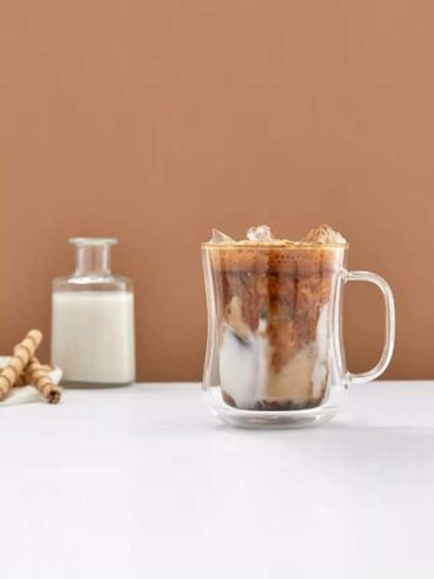 Femora Double Wall Transparent Glass Heat Resistant Coffee Mugs With Handle (0.24 L) - Set of 6