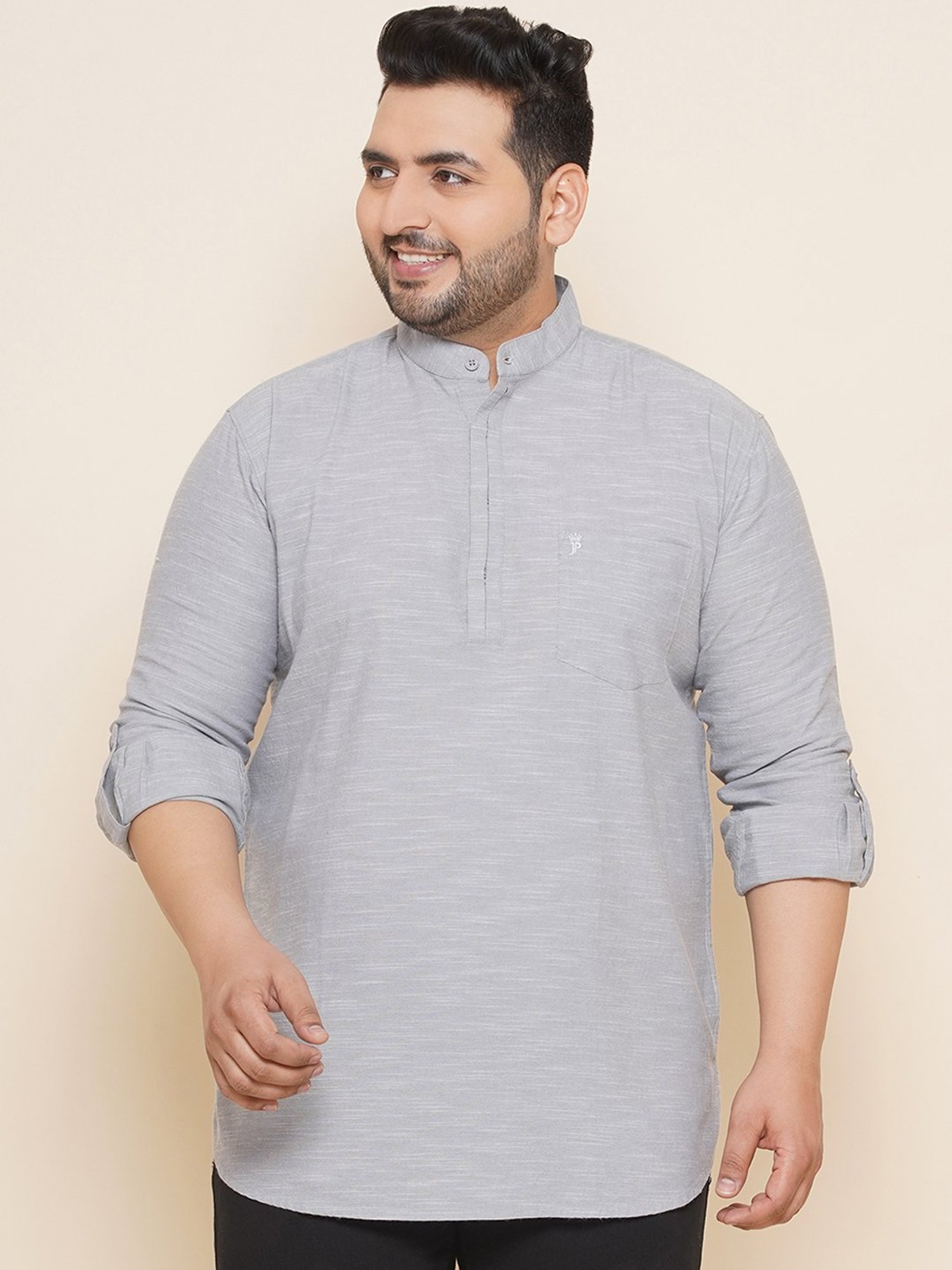 John Pride Grey Regular Fit Plus Size Kurta