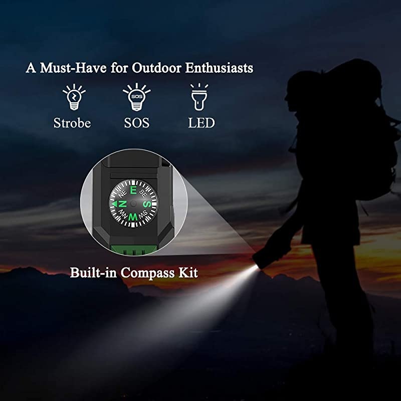 Solar Charger Power Bank 18W QC 30 Portable Wireless Charger 10W75W5W with 4 Outputs Dual Inputs 20000mAh External Battery Pack IPX5 Waterproof with Flashlight Compass Dark Green