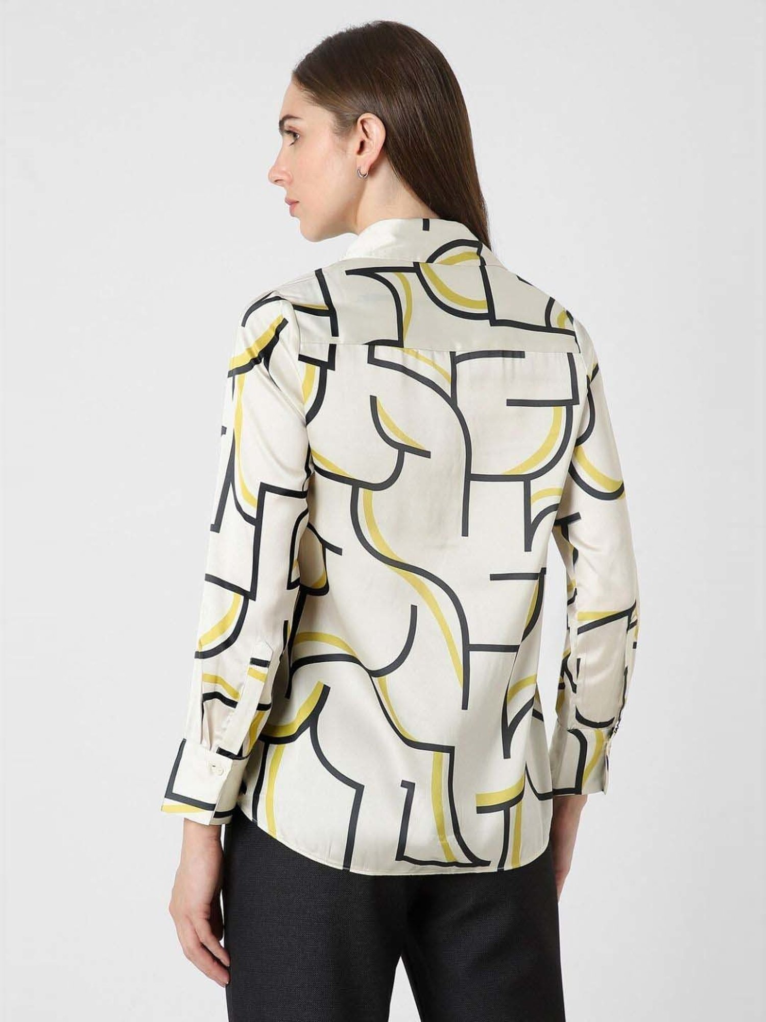 Van Heusen Cream Printed Formal Shirt