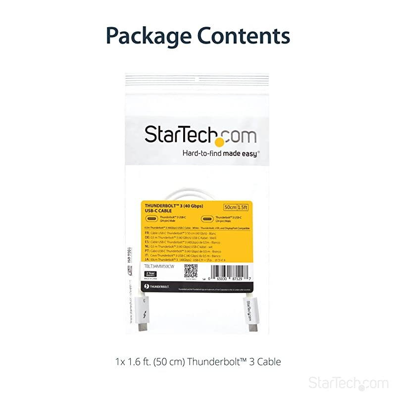 com 40Gbps Thunderbolt 3 Cable 16ft05m White 5k 60Hz4k 60Hz Certified TB3 USBC Charger Cord w 100W Power Delivery TBLT34MM50CW