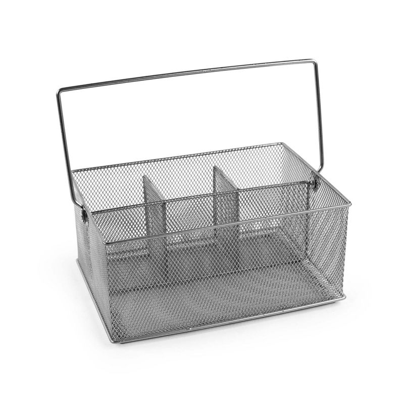 Design Ideas Mesh Condiment Caddy - Organization and Storage Caddy with Handle- Silver, 10" x 6.9" x 9"